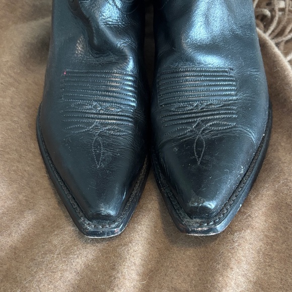 Women’s Vintage Black Leather Western Cowboy Boots with Red Accents - Picture 2 of 5